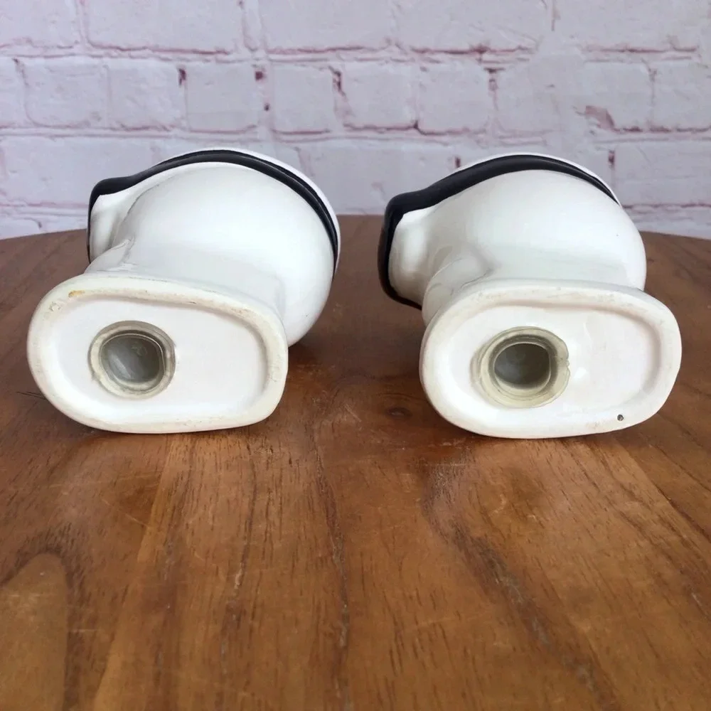 Vintage Hand Painted Black and White Ceramic Toilet Salt and Pepper Shaker Pair
